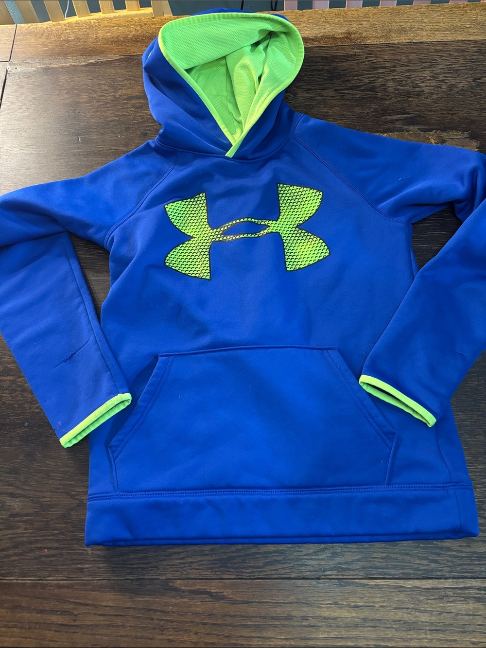 Under Armour Youth Blue Hoodie with Neon Green Logo - Picture 2 of 6